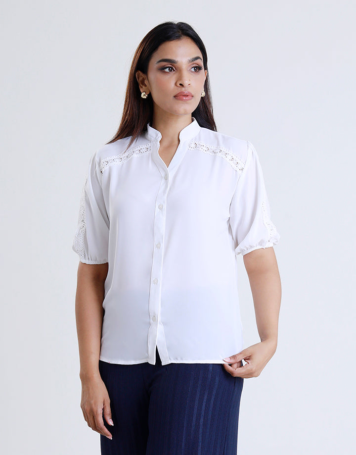 Chinese Collar Blouse With Lace Detail
