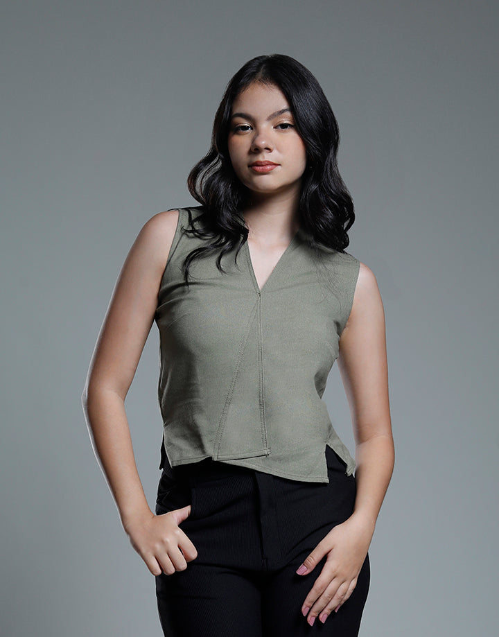 Sleeveless V-Neck Wrap Top