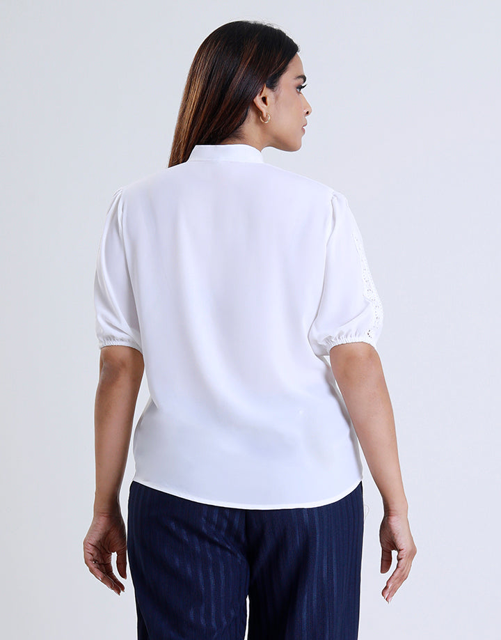 Chinese Collar Blouse With Lace Detail