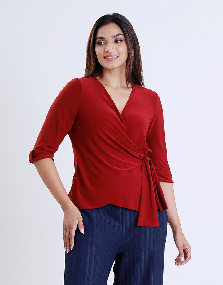 Front Knot Detailed Wrap Top
