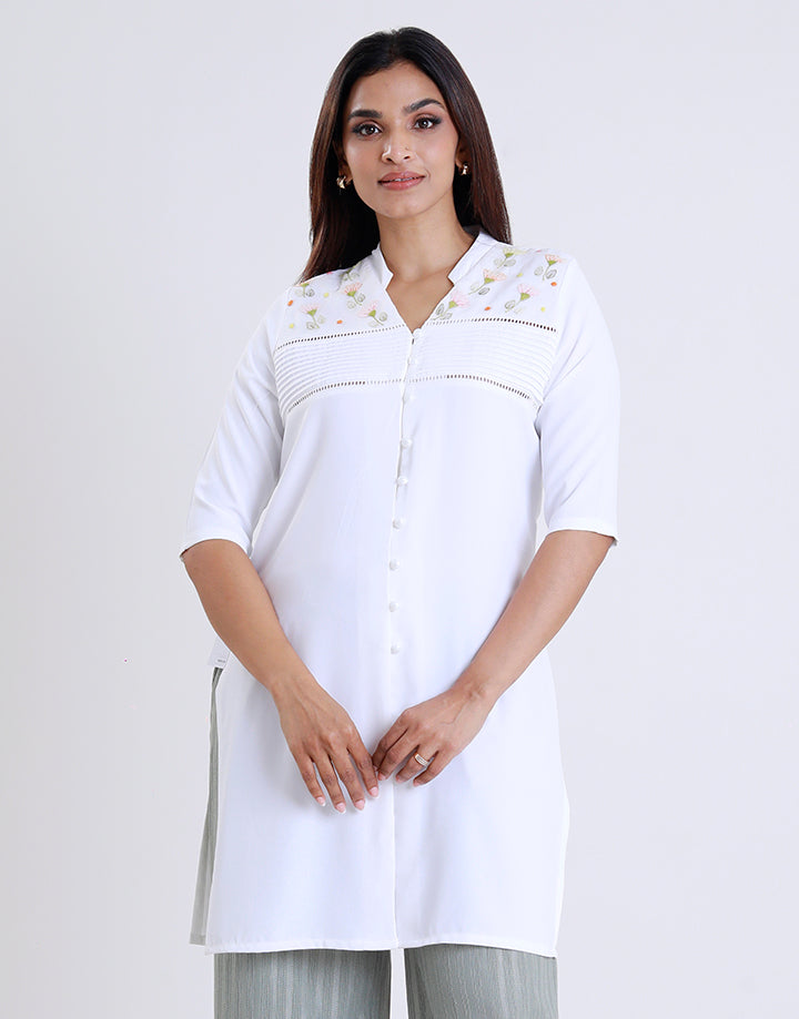 White Shadow Work Kurta