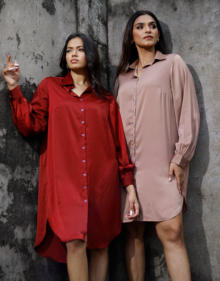 Long Sleeve Shirt Dress with High Low Hem
