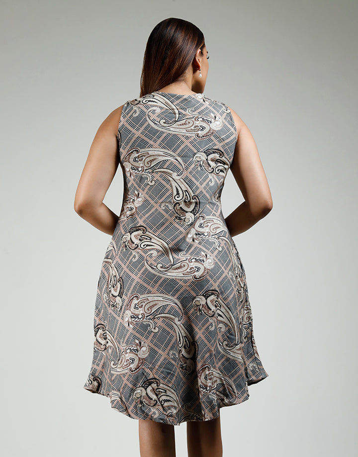 Printed Round Neck Dress with Sleeveless