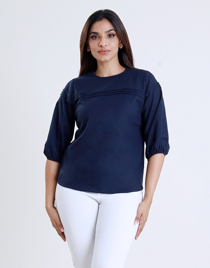 Pintuck Detail Top with Back Keyhole