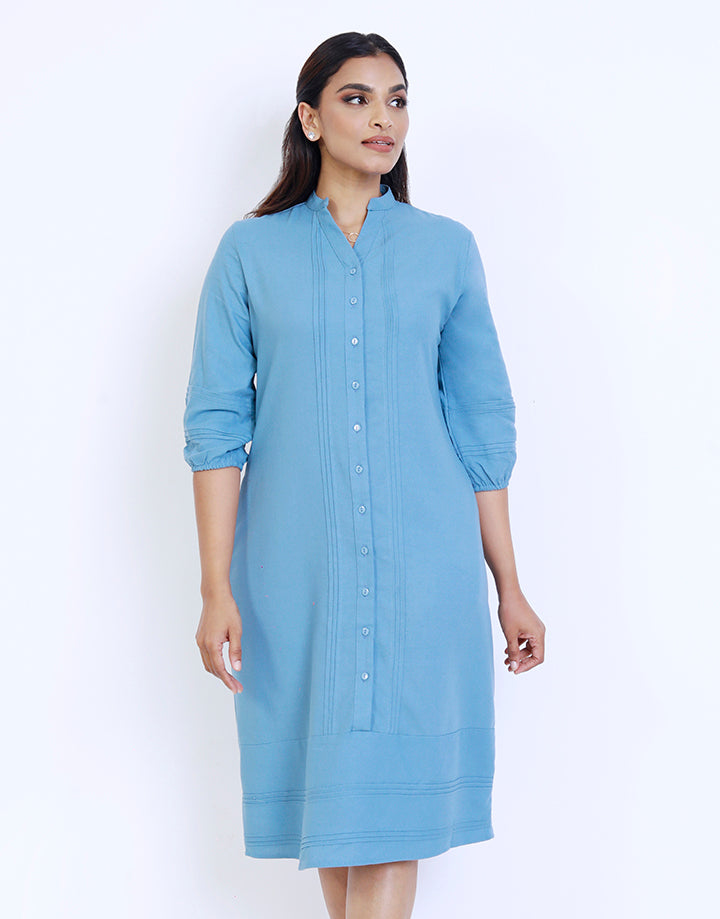 3/4 Sleeve Shirt Dress with Pintuck Details