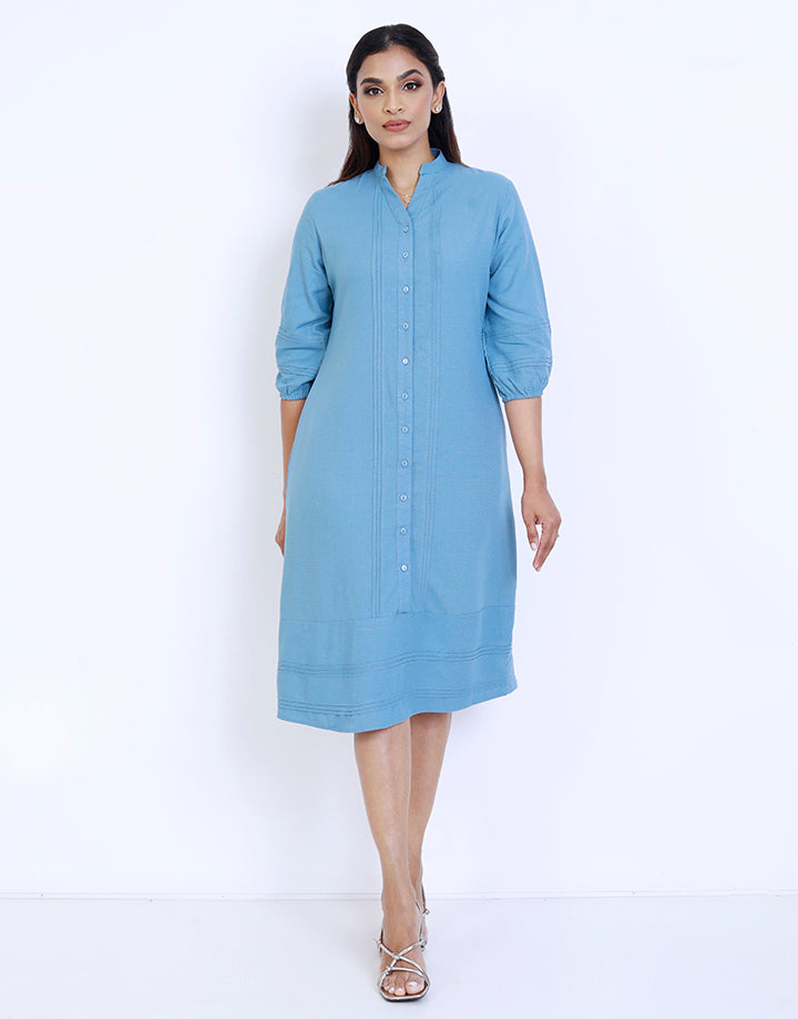 3/4 Sleeve Shirt Dress with Pintuck Details