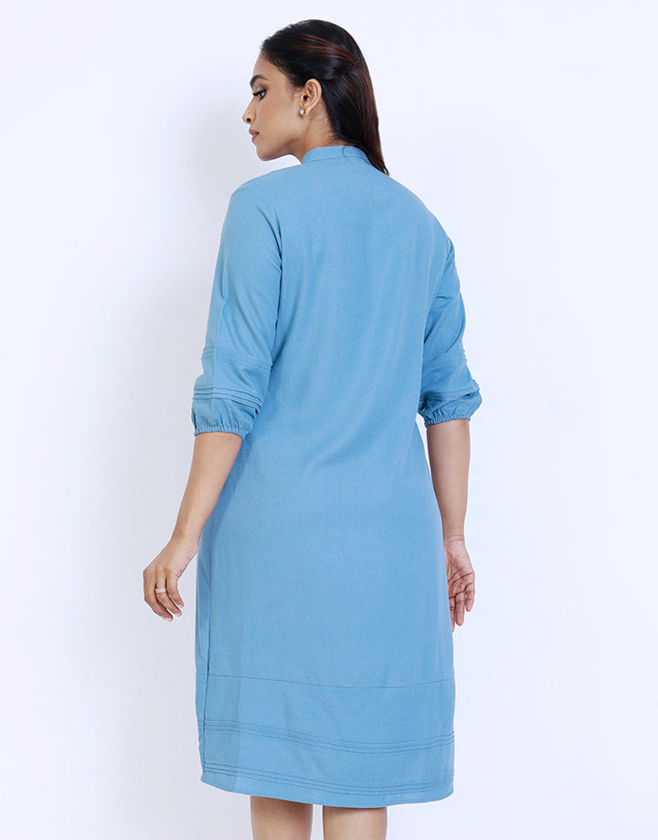 3/4 Sleeve Shirt Dress with Pintuck Details