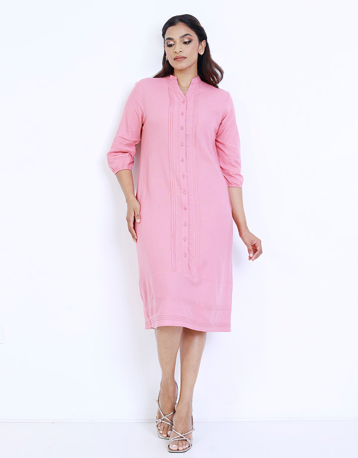 3/4 Sleeve Shirt Dress with Pintuck Details