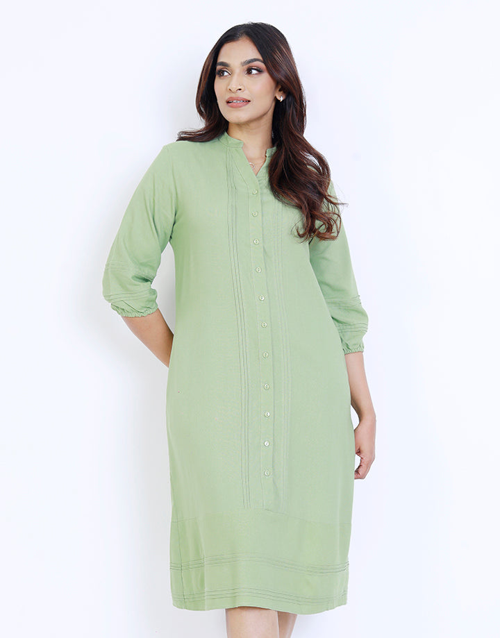 3/4 Sleeve Shirt Dress with Pintuck Details