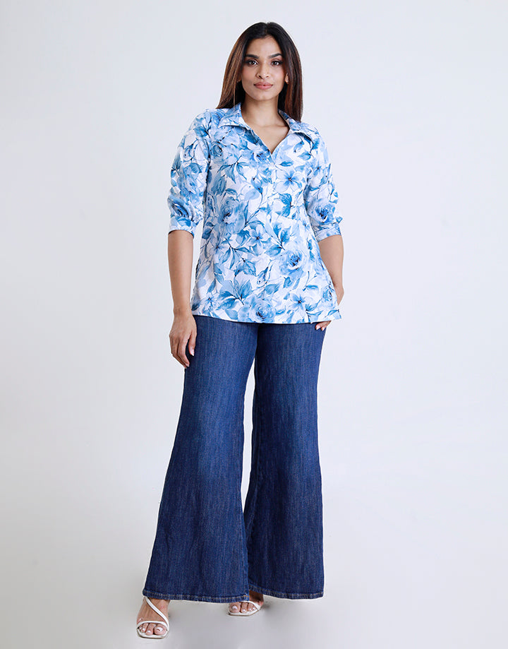 Printed Shirt Collar Kurta