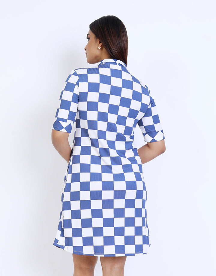 Checked Shirt Dress with Folded Sleeve