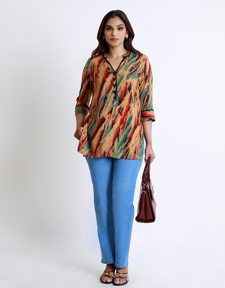 Piping Detailed Kurta with Slits