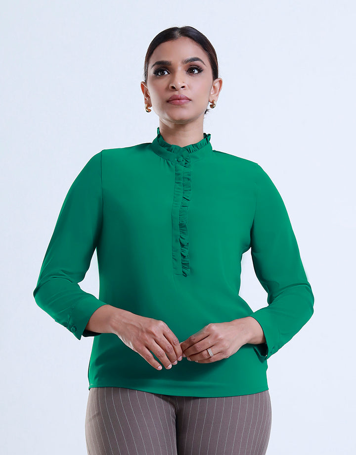Ruffle Mandarin Collar Blouse