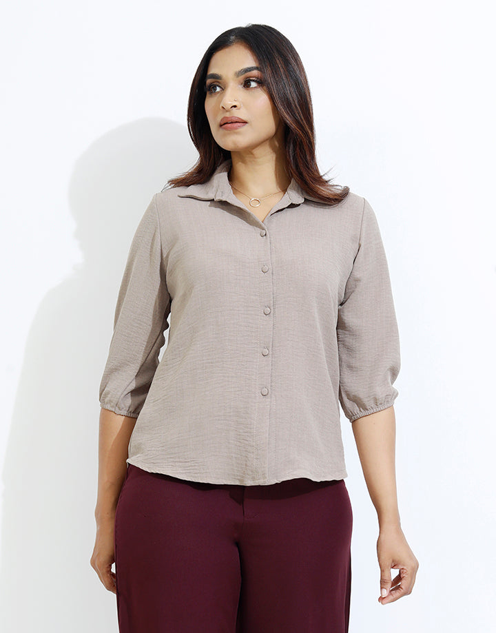 Collared Blouse with Covered Buttons