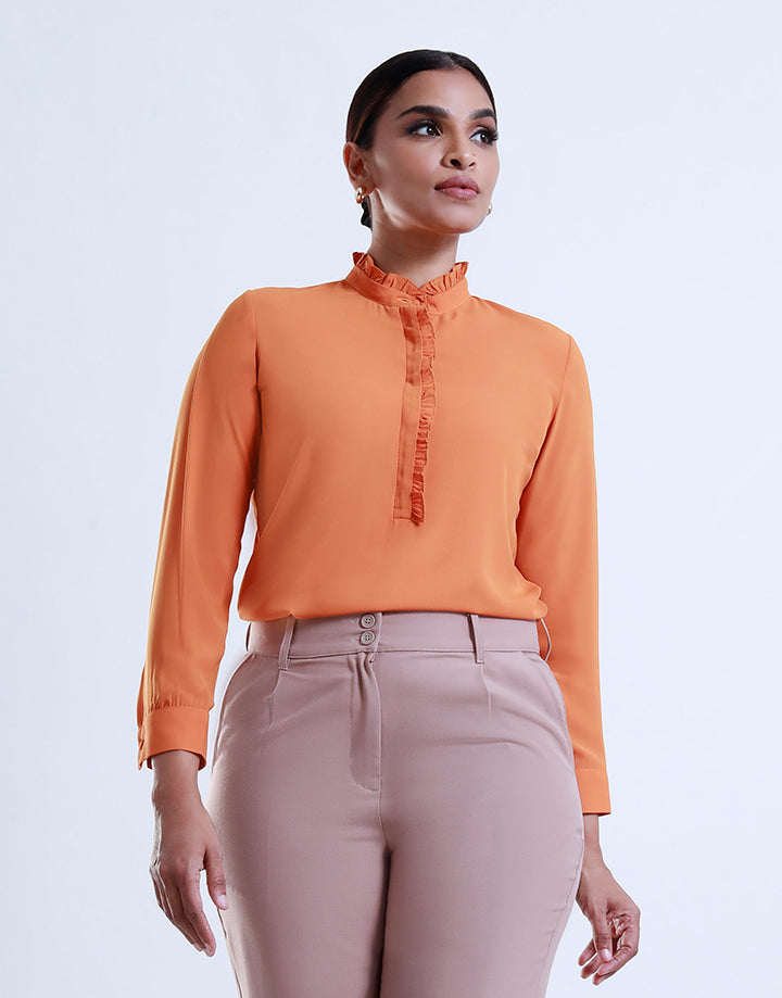 Ruffle Mandarin Collar Blouse