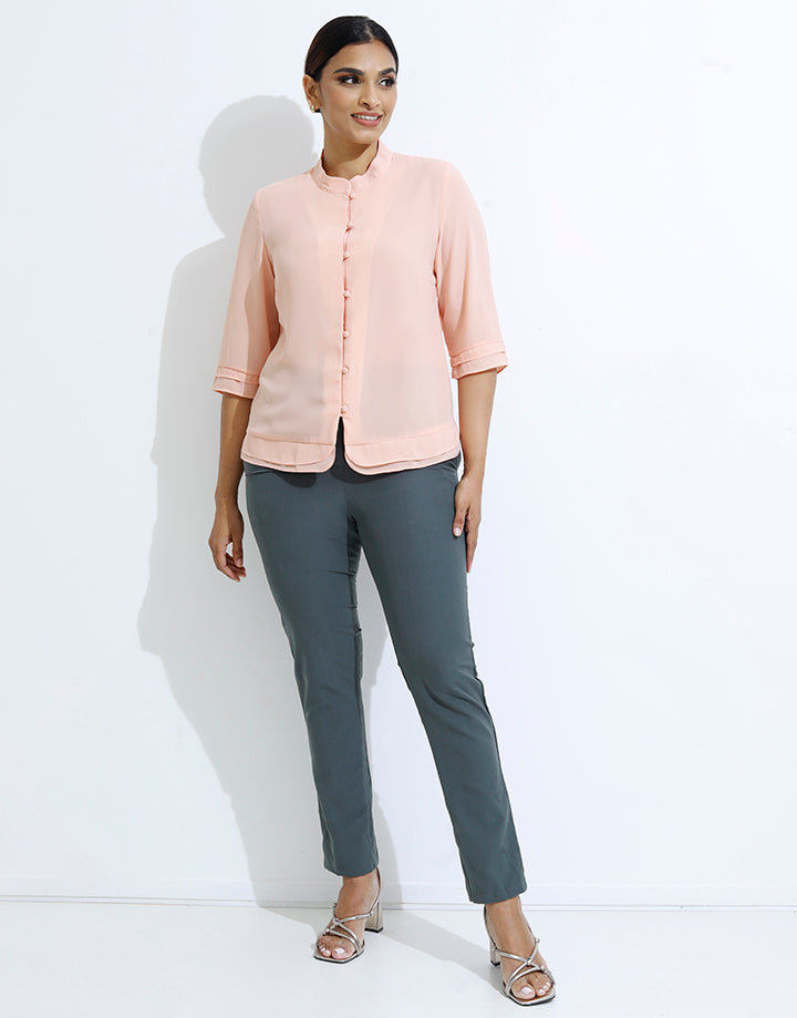 Button Down Blouse with Mandarin Collar