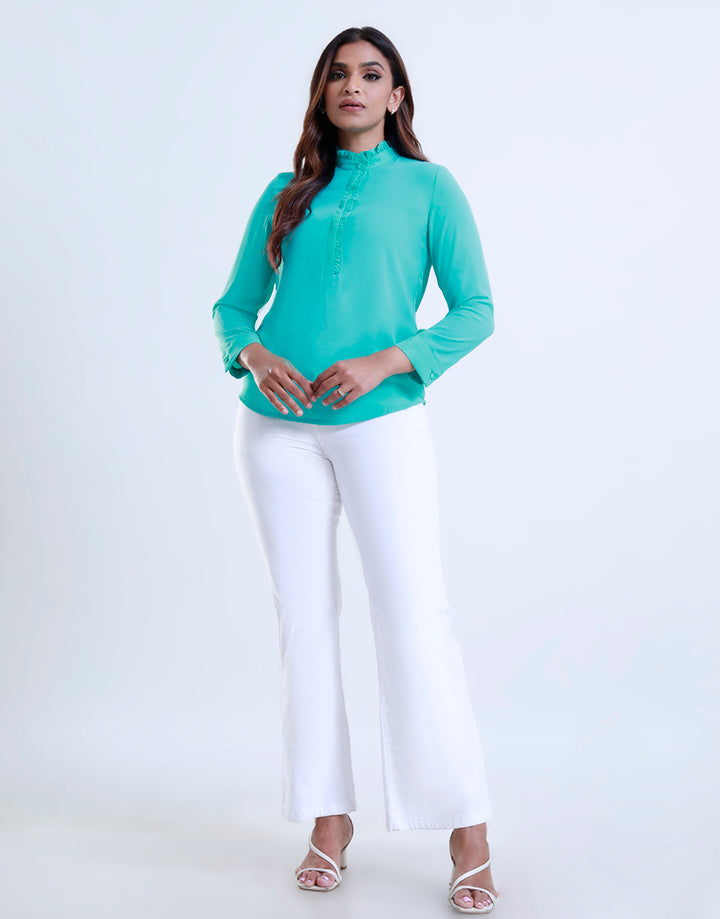 Ruffle Mandarin Collar Blouse