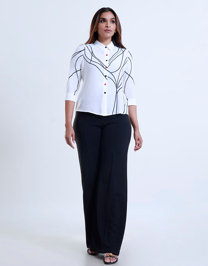 3/4 Sleeve Print Detail Shirt Blouse