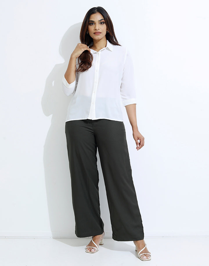 White 3/4 Sleeve Blouse with Buttons