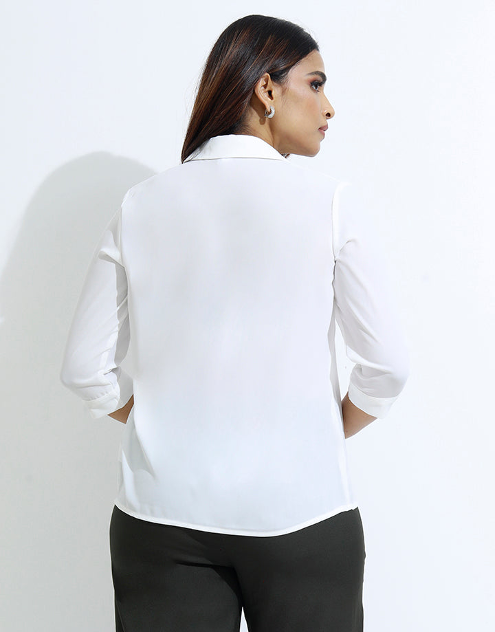 White 3/4 Sleeve Blouse with Buttons