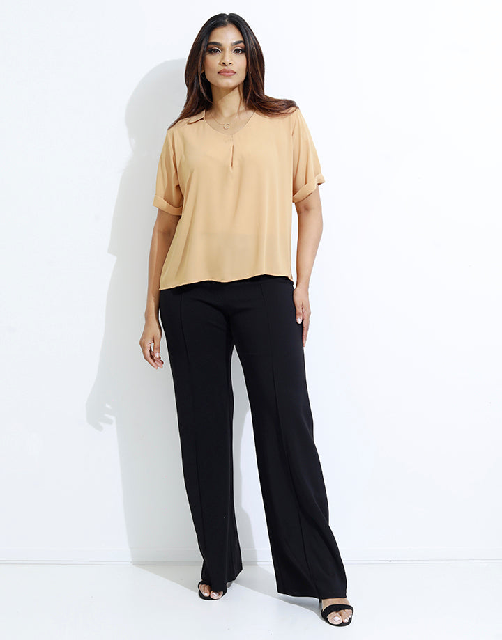 Folded Sleeve Top with Collar