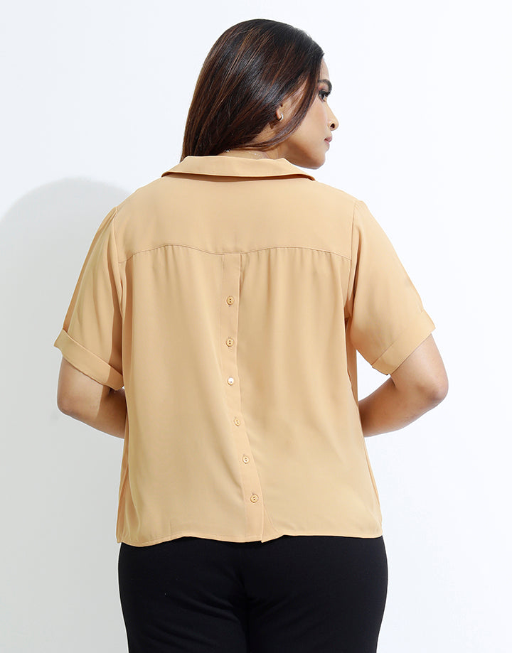 Folded Sleeve Top with Collar