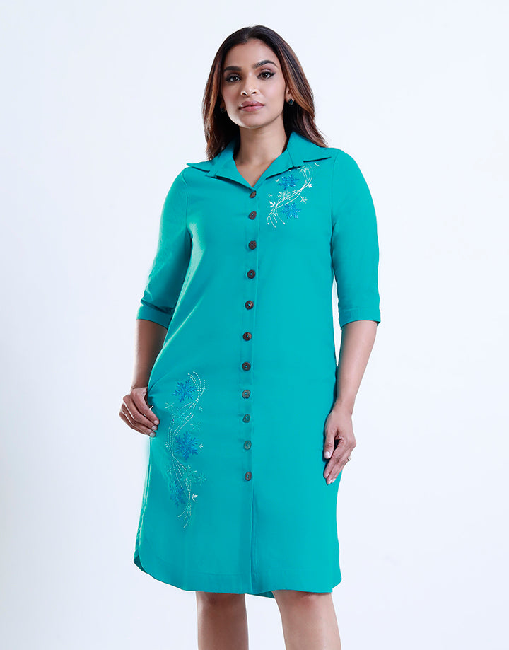3/4 Sleeve Collar Embroidery Dress