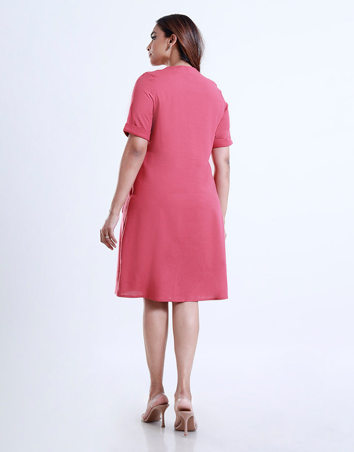 Pocket with V-Neck Solid Tunic Dress