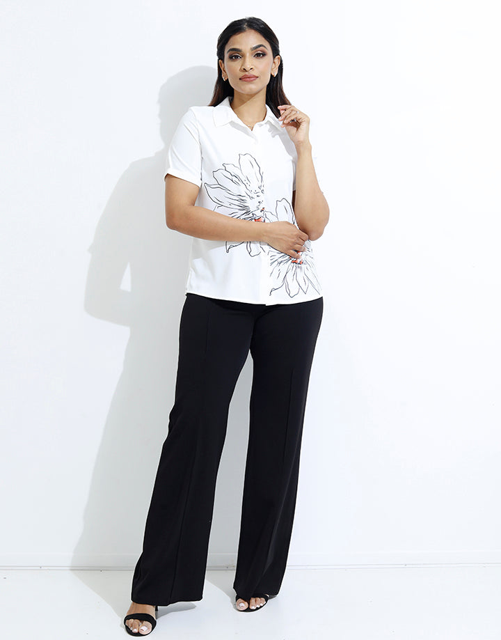 Collared Blouse with Screen Print