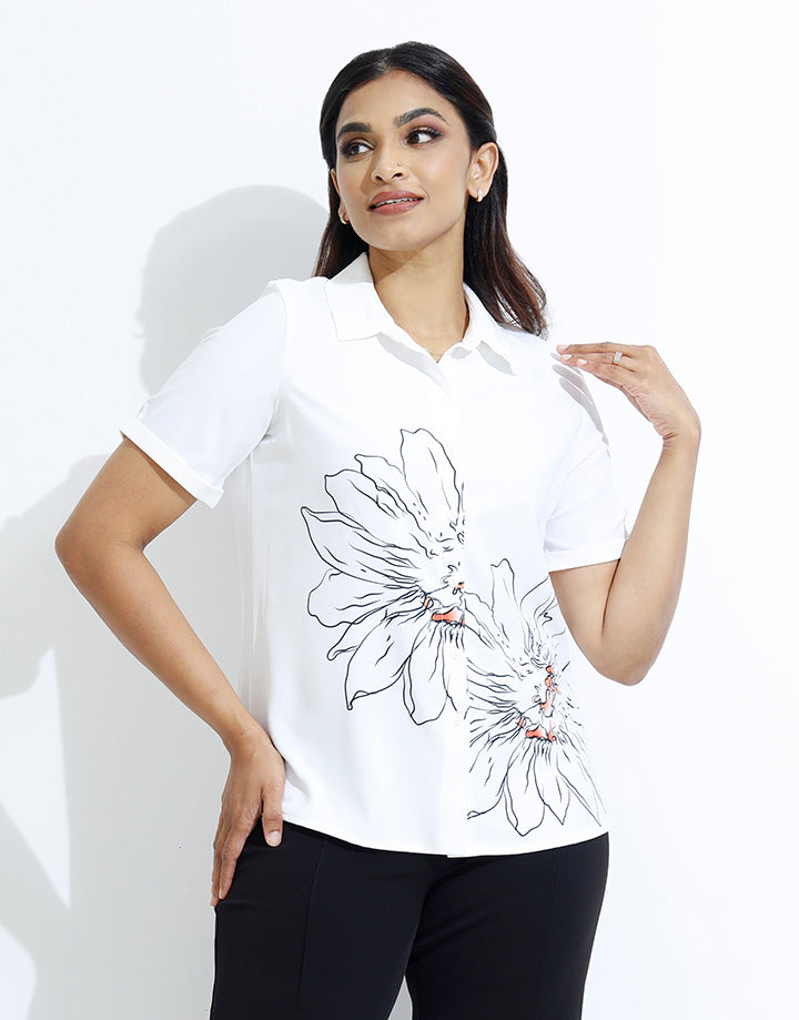 Collared Blouse with Screen Print