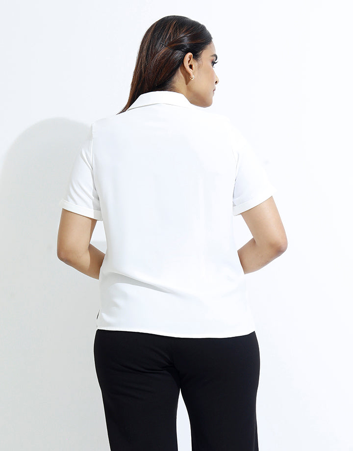 Collared Blouse with Screen Print