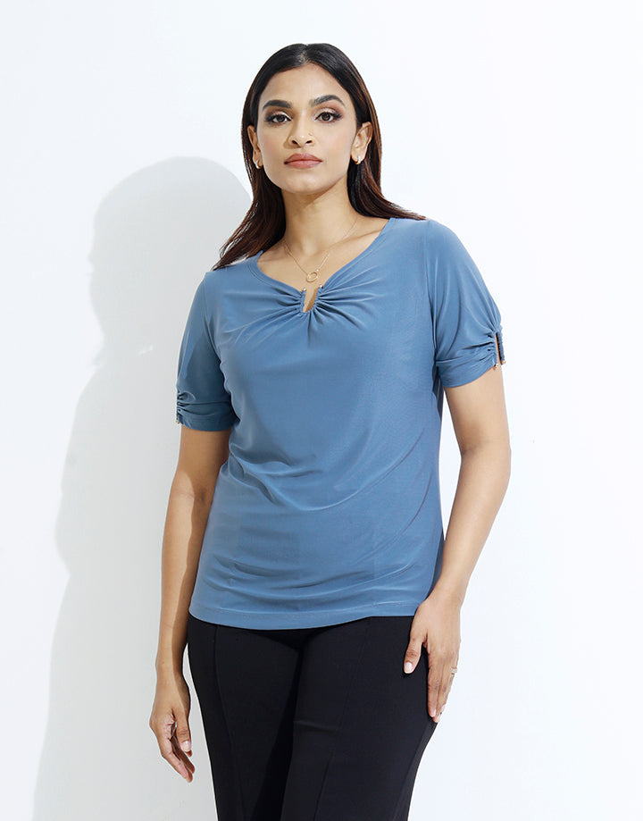 Short Sleeve Top with Front Embellishment