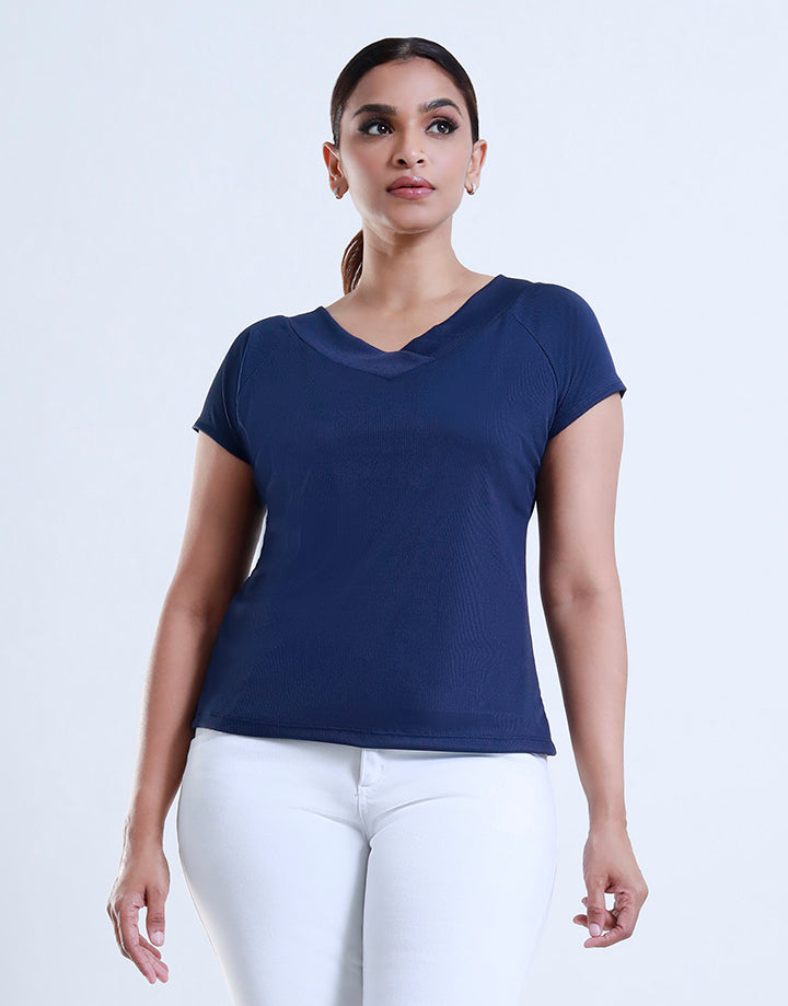 Rib Fitted Top with V-Fold Neckline