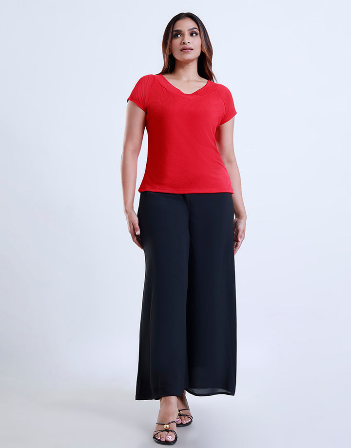 Rib Fitted Top with V-Fold Neckline
