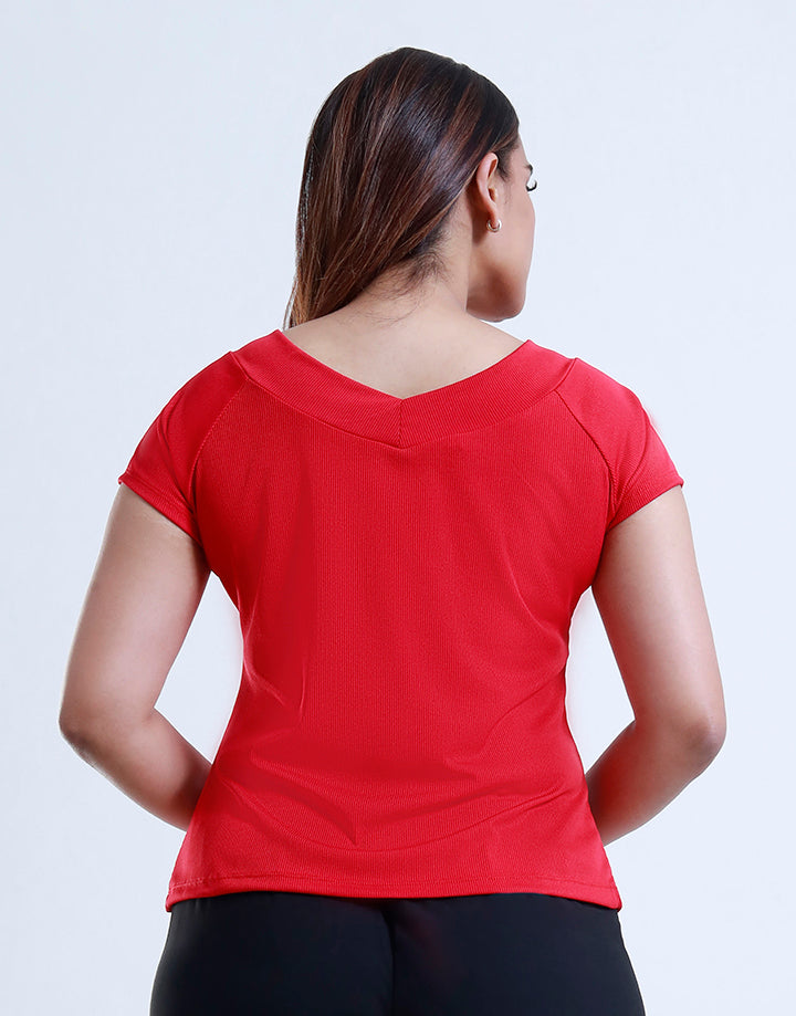 Rib Fitted Top with V-Fold Neckline