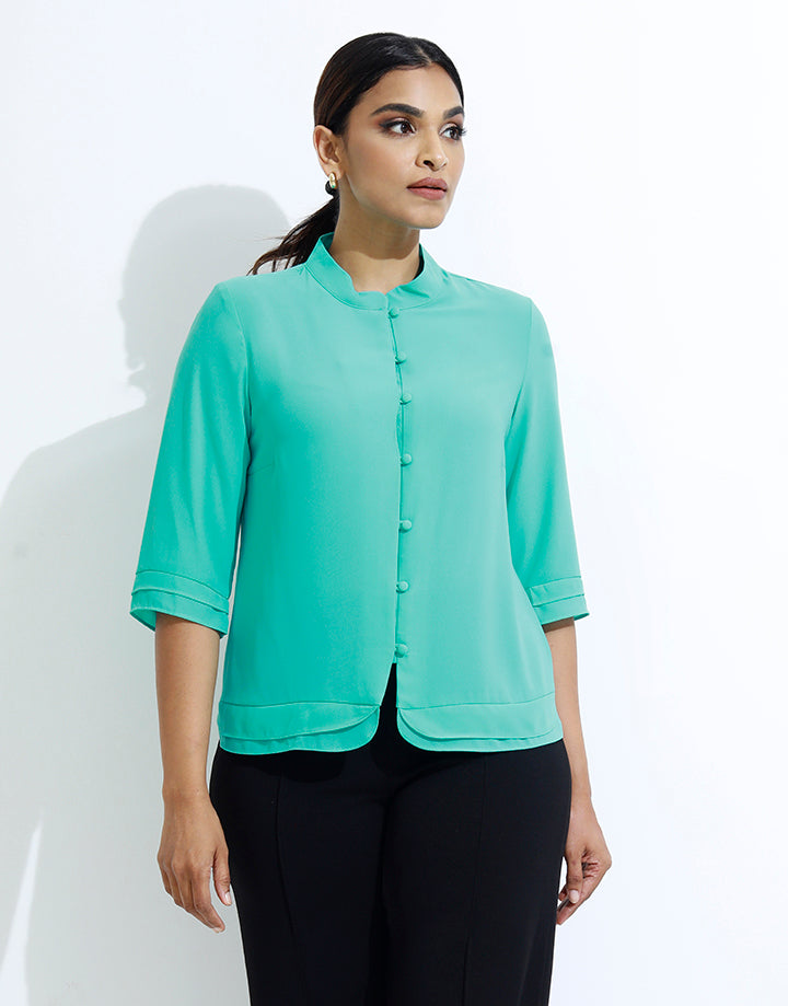 Button Down Blouse with Mandarin Collar