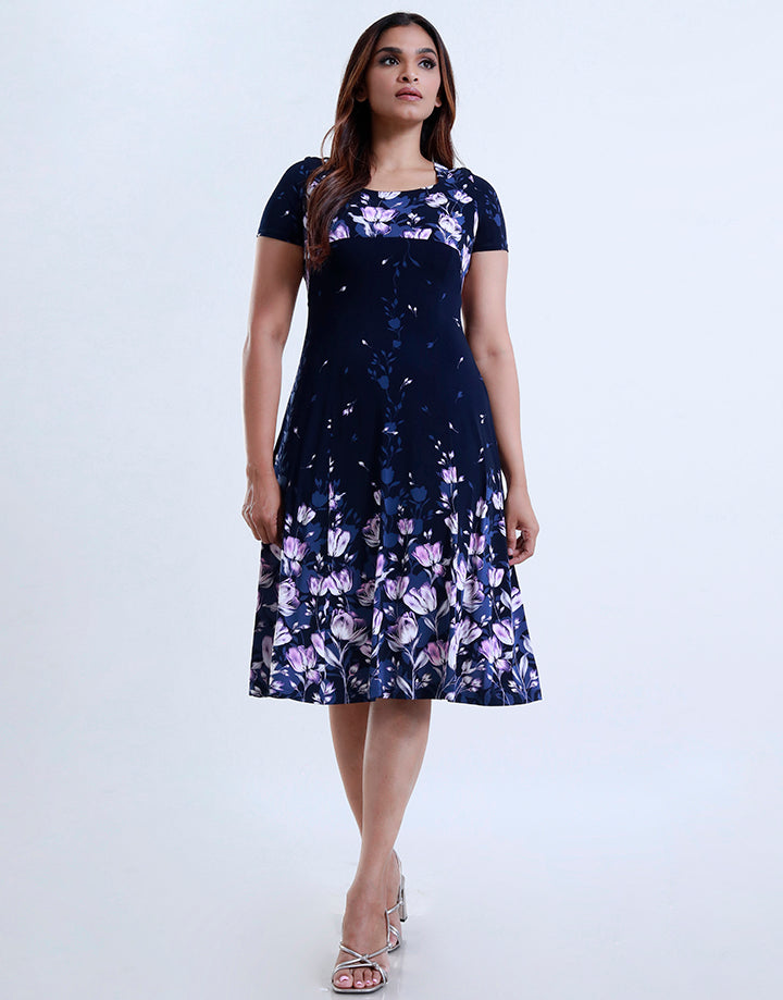 Printed Short Sleeve Midi Dress