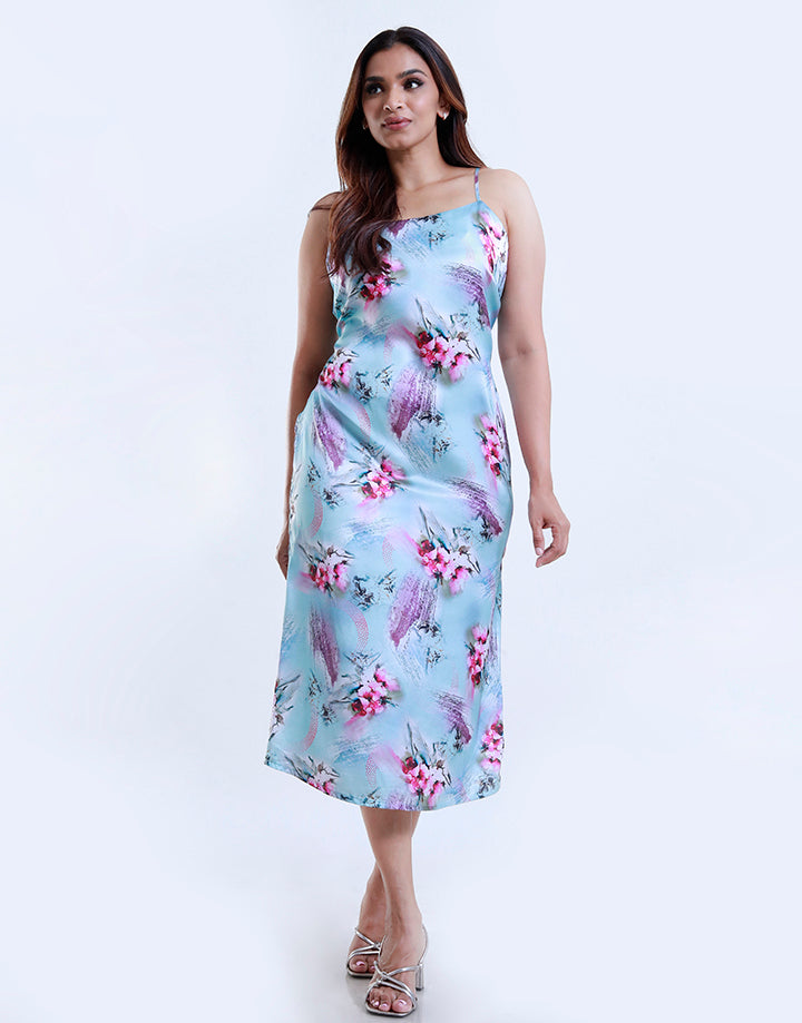 Printed Strappy Midi Dress