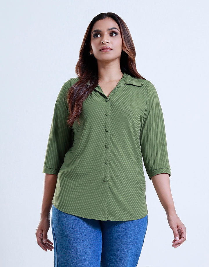 3/4 Sleeve Button Down Collar Blouse