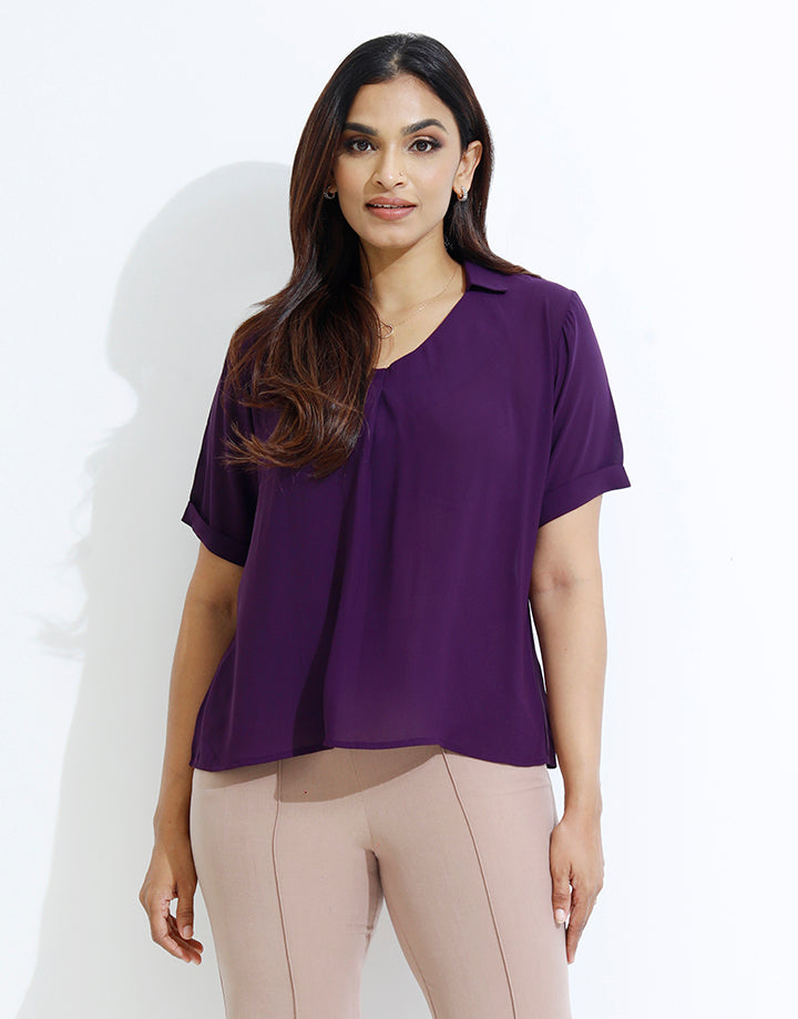 Folded Sleeve Top with Collar