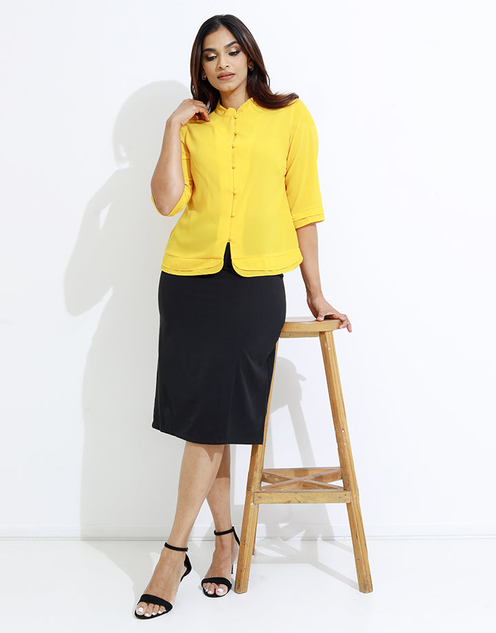 Button Down Blouse with Mandarin Collar
