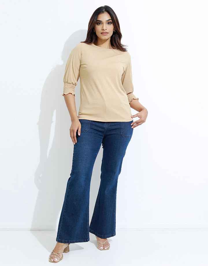Round Neck T-Shirt with Smock Sleeve