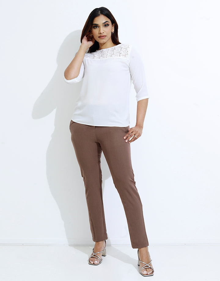 White 3/4 Sleeve Top with Lace Detail