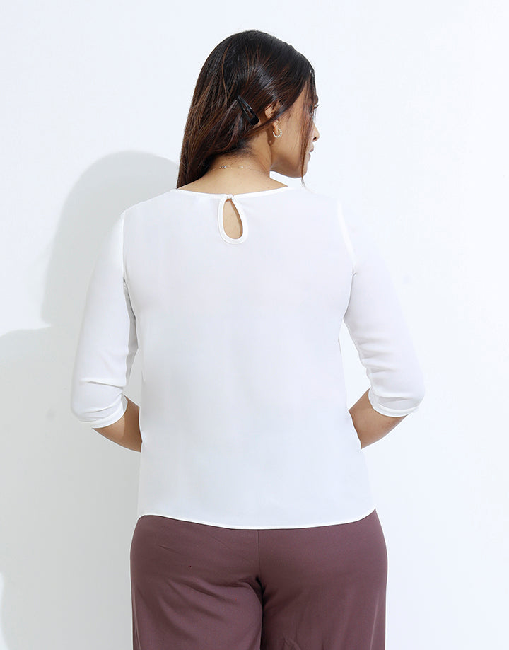 White 3/4 Sleeve Top with Lace Detail