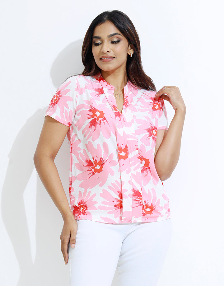 Chinese Collar Top with Short Sleeve