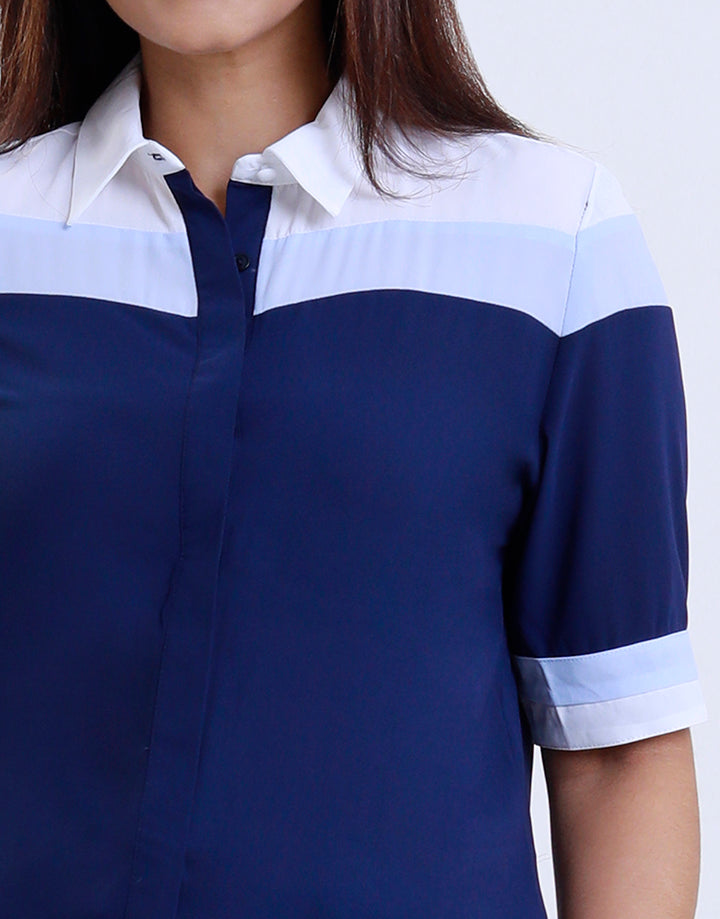 Collar Colour Block Blouse