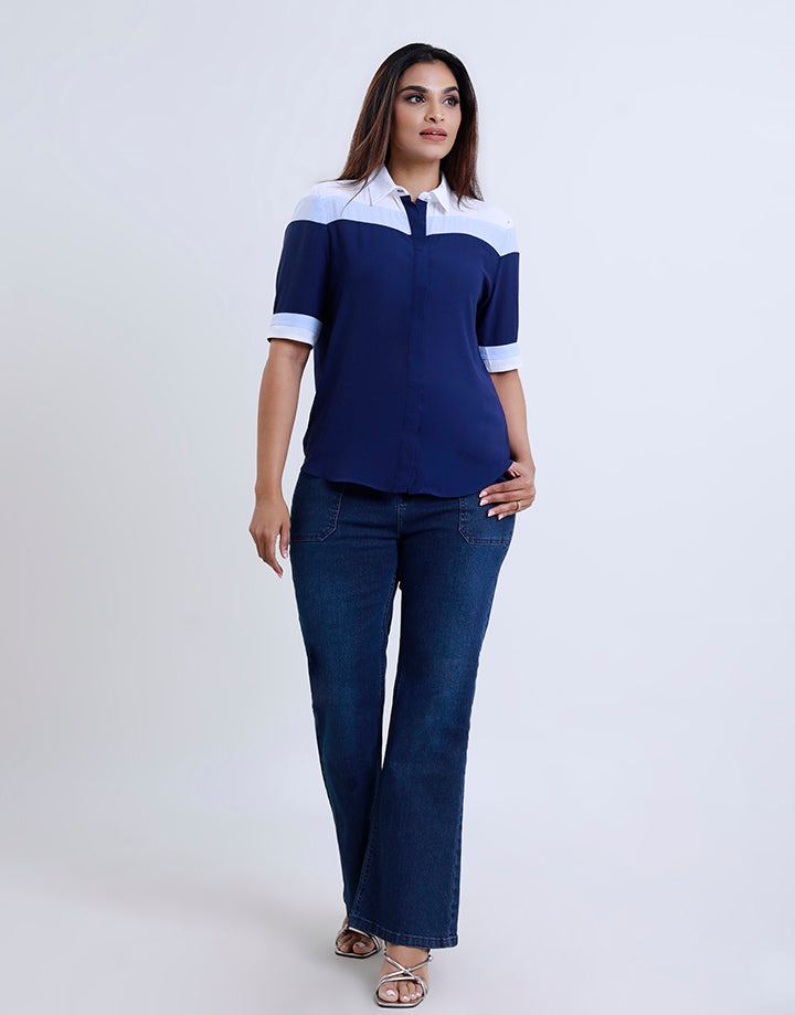 Collar Colour Block Blouse