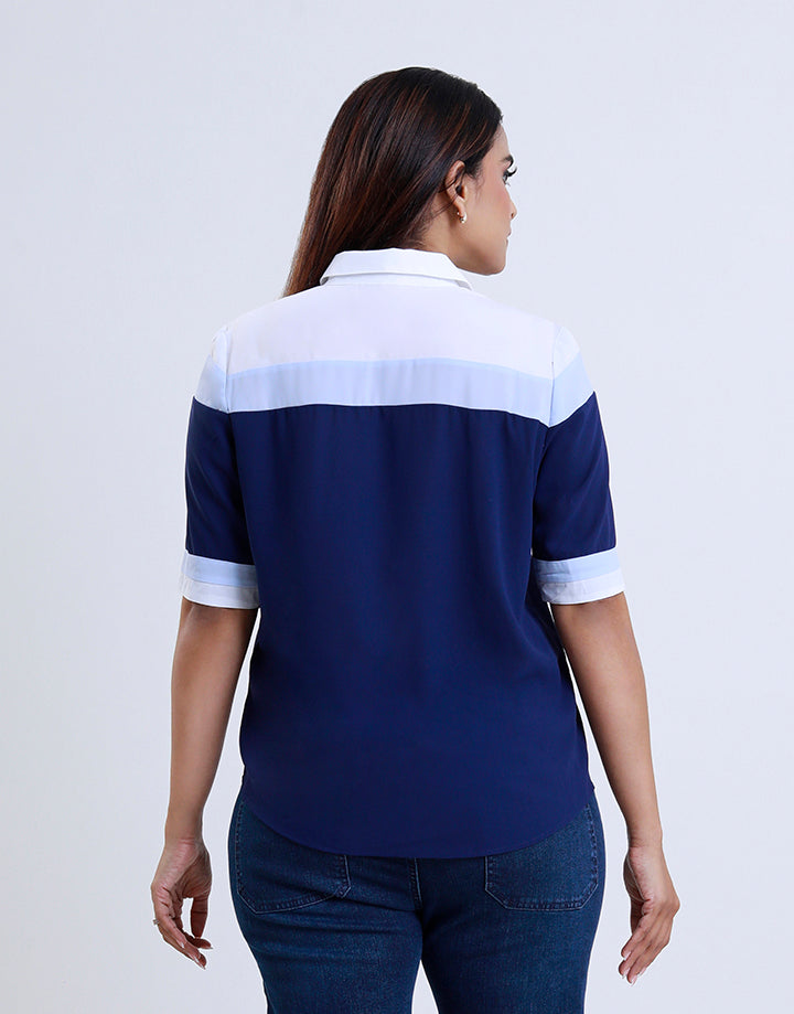 Collar Colour Block Blouse