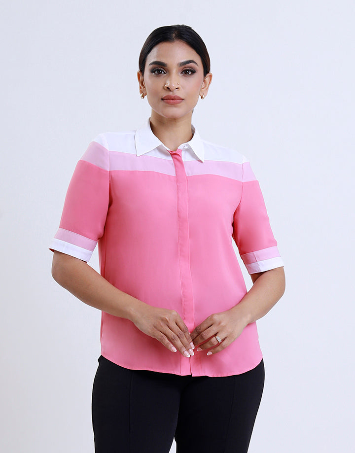 Collar Colour Block Blouse