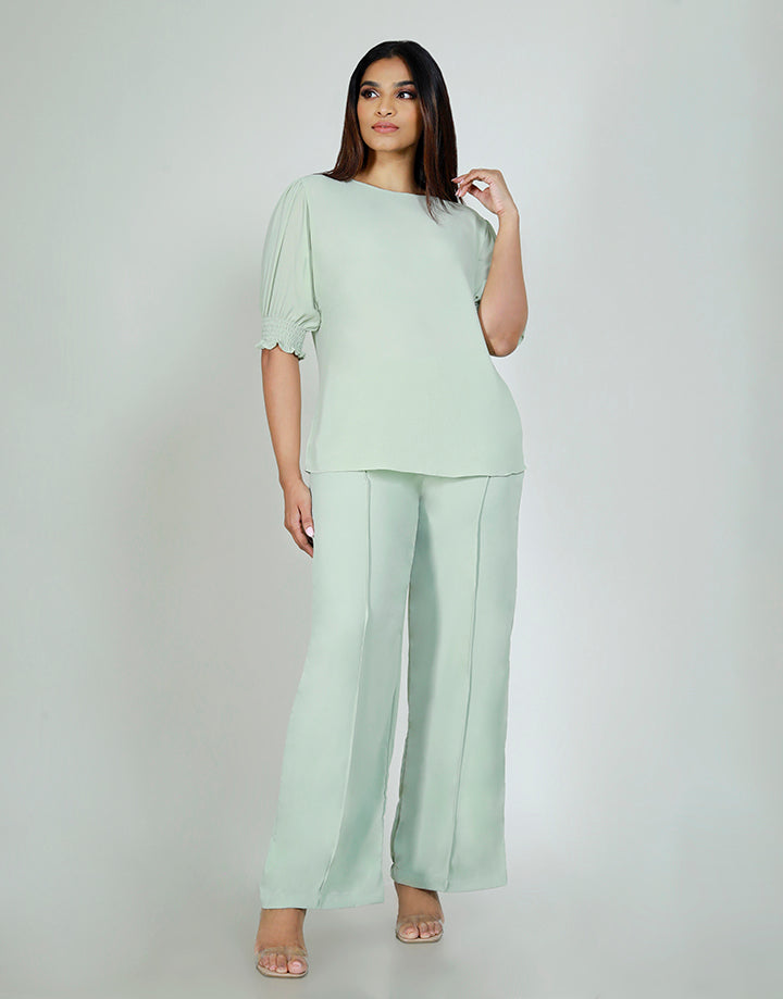 Smocked Sleeve with Round Neck  Top